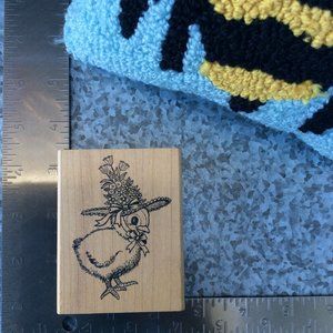 Chick with Flower Bonnet Rubber Stamp